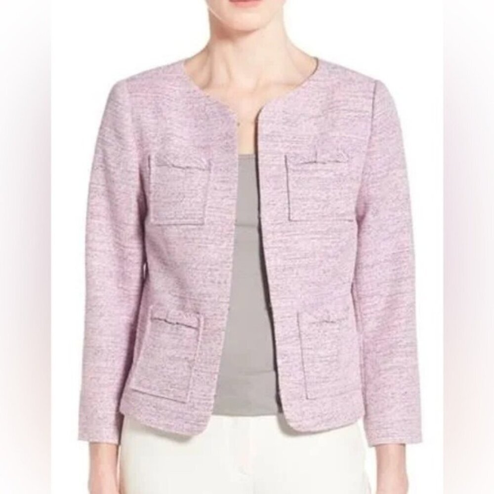 Cece Cynthia Steffe Tweed Collarless Tweed Jacket Blazer Pink Size M